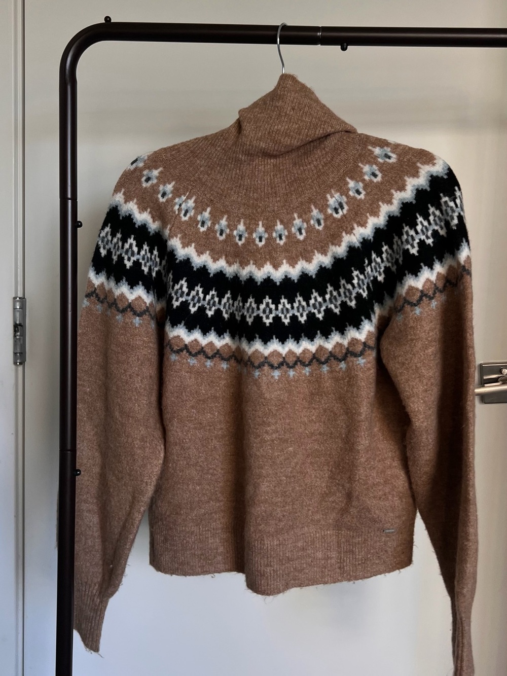 Men's Tan Fair Isle Turtleneck Sweater